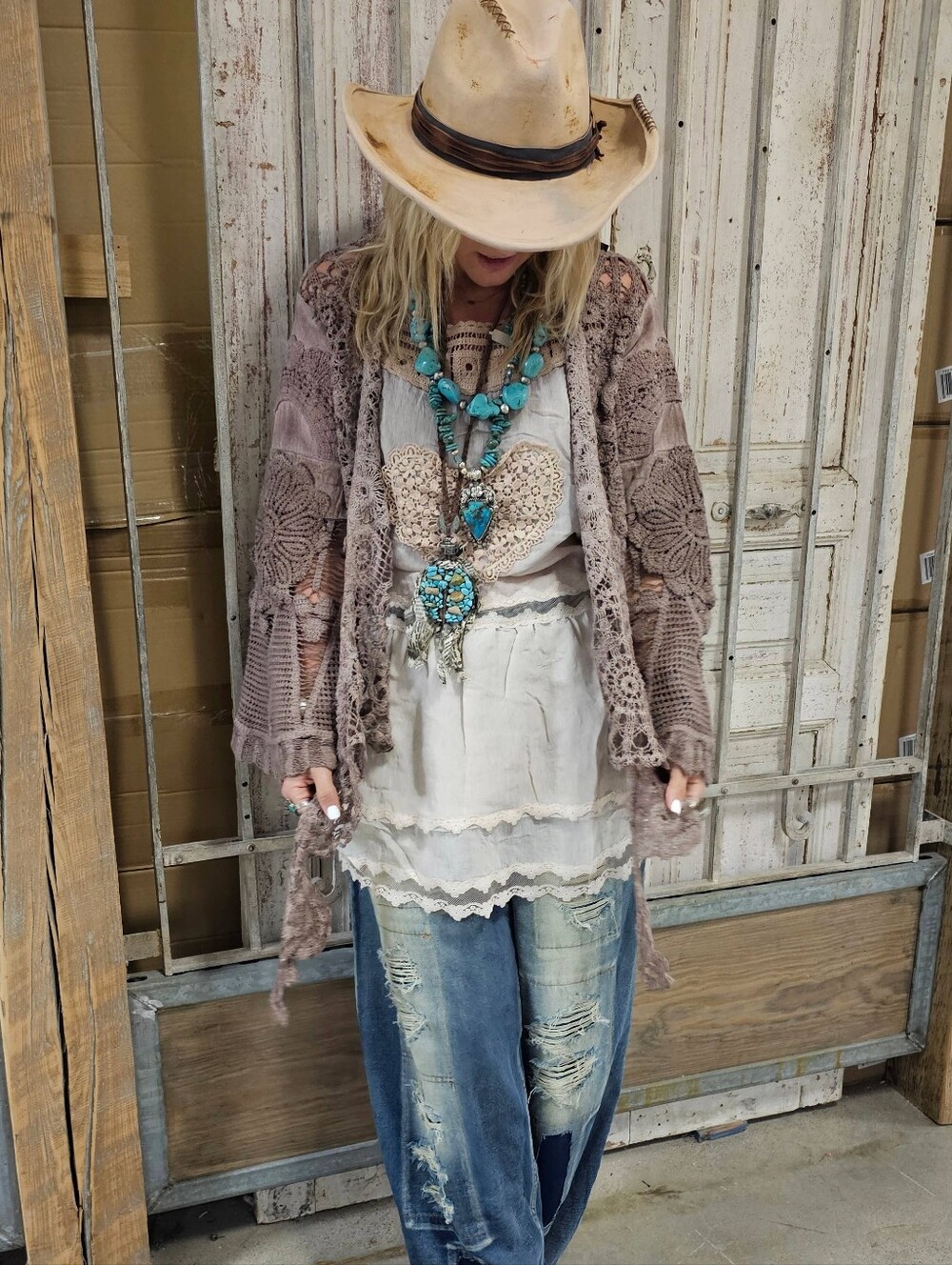 🔥BRAND NEW Desert Rose Throwover,A Rare Bird,Crochet Cardigan,Taupe,Ltd Qty - Picture 4 of 7